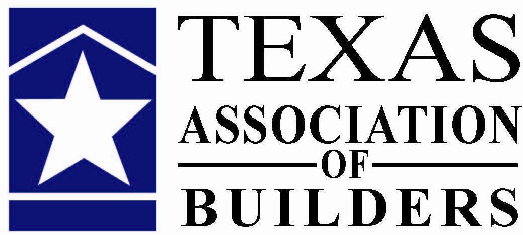 Blue rectangle with a white house outline and star next to "Texas Association of Builders".