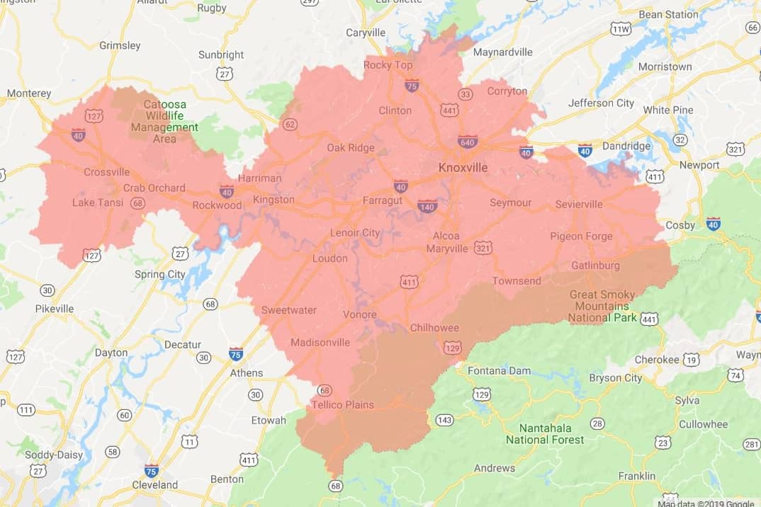 coverage area for knoxville tn