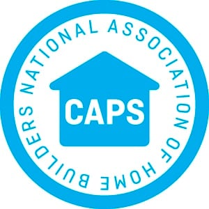 Blue circular badge logo reading NATIONAL ASSOCIATION OF HOME BUILDERS CAPS.