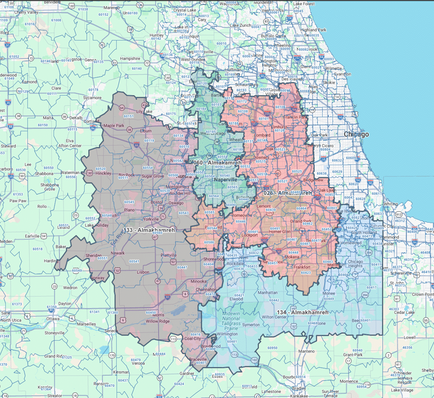 Map of territories around southwest chicago