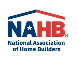 Logo for the NAHB, National Association of Home Builders, featuring a star within the blue and red roof symbol.