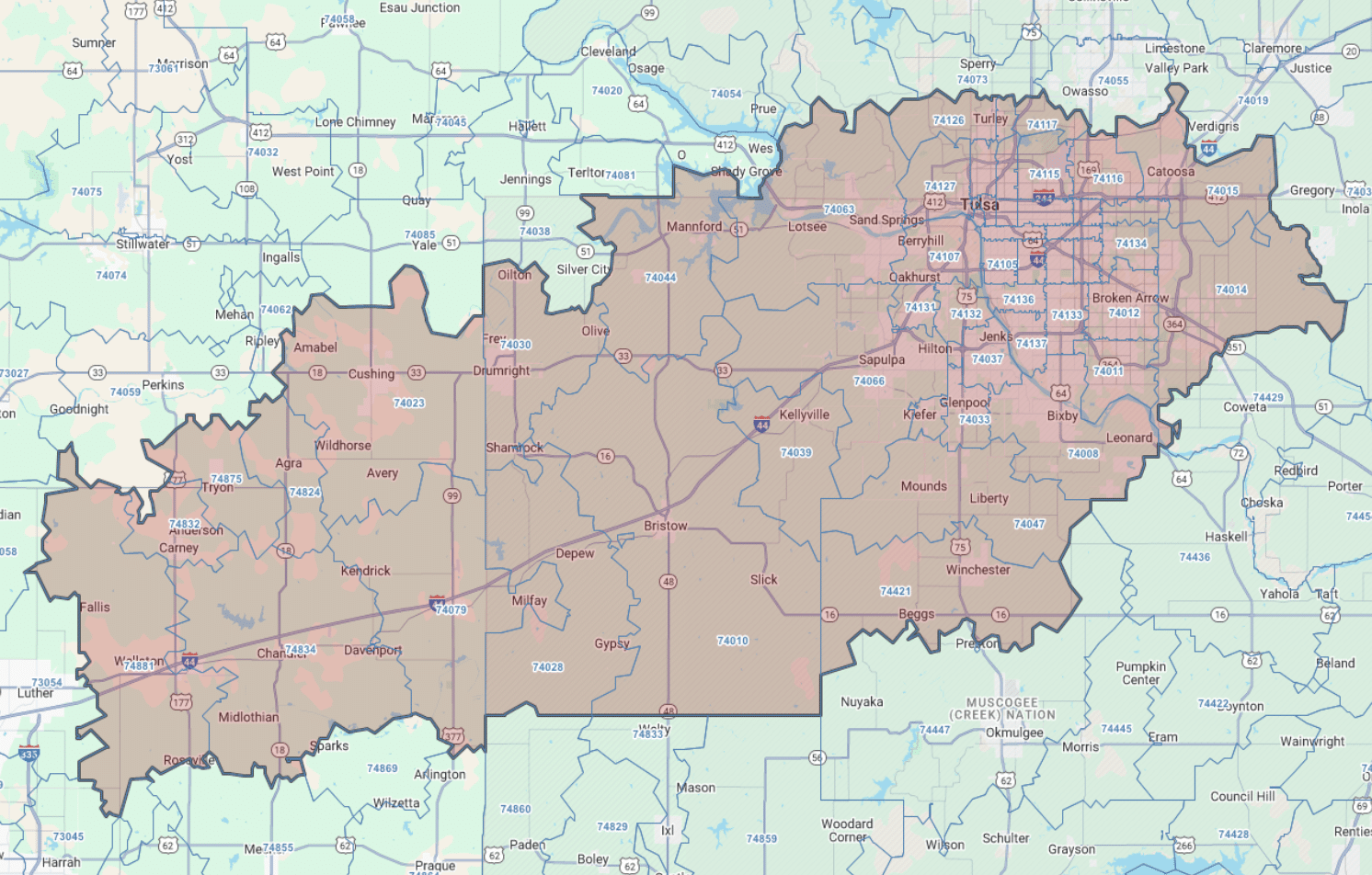 Tulsa, OK service areas map