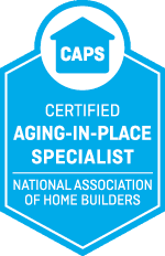 Blue hexagonal logo badge: CAPS CERTIFIED AGING-IN-PLACE SPECIALIST NATIONAL ASSOCIATION OF HOME BUILDERS.