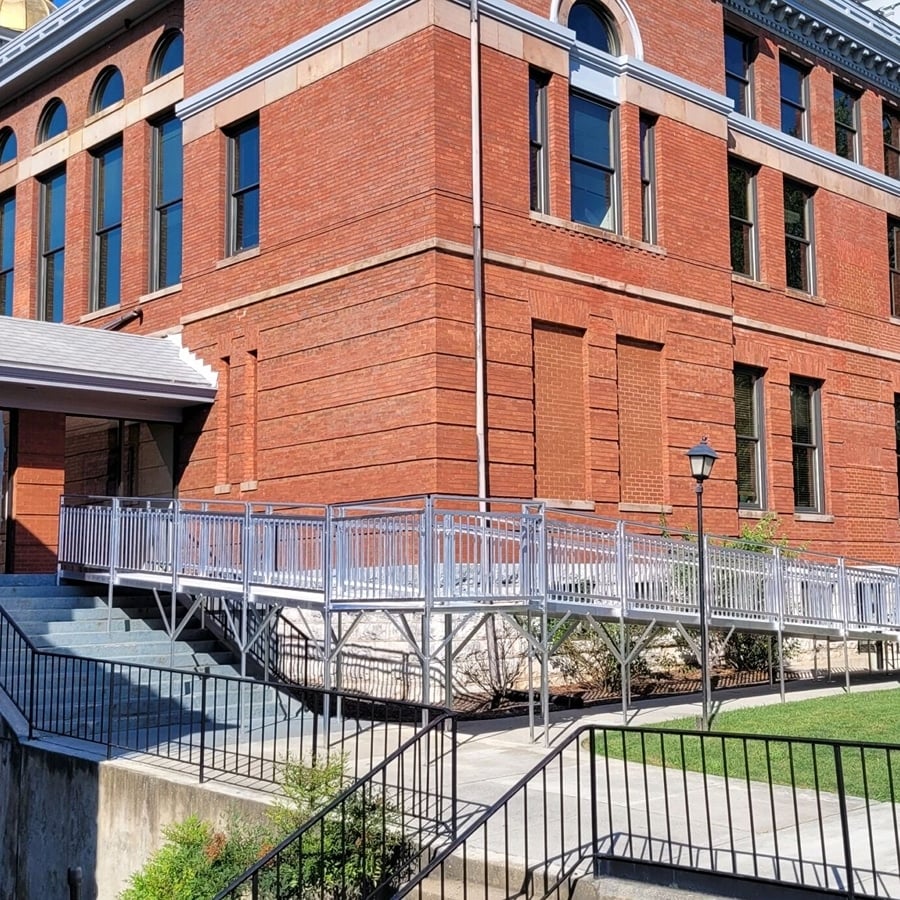 Closeup of a ramp installation outside of a university building