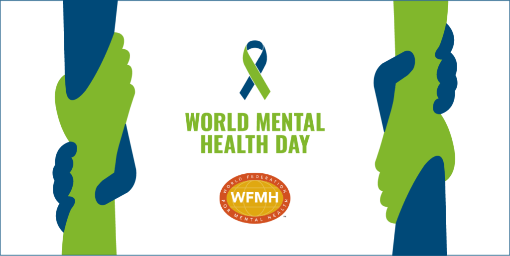 Graphic of 2 sets of hands being held for World Mental Health Day