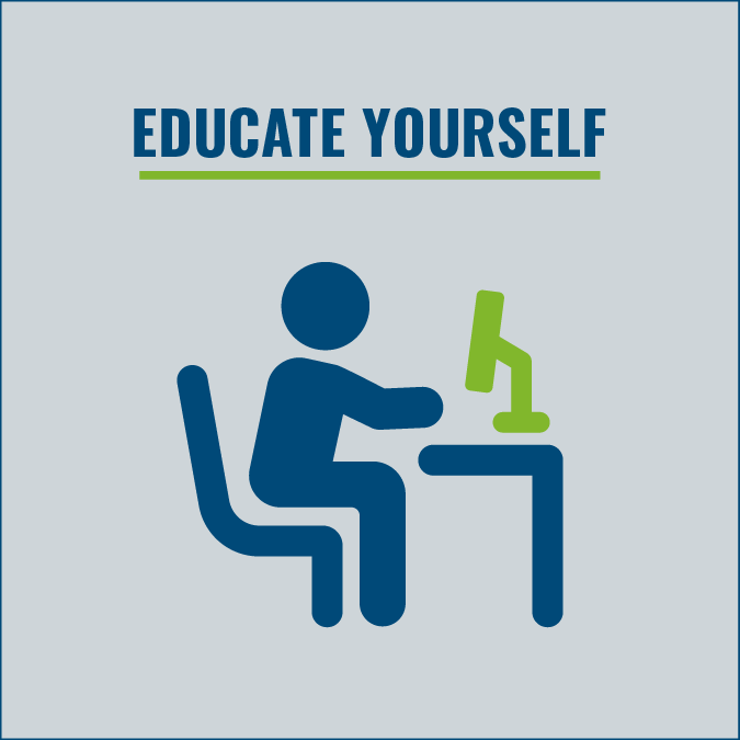 education yourself graphic with person sitting at a computer