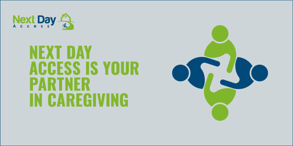 Next day access is your partner in caregiving graphic with people holding hands