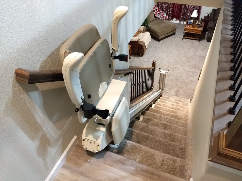 Folded up stairlift