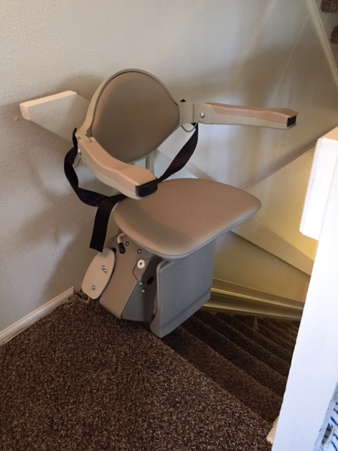 Stairlift at the top of stairs- Colorado Springs, CO