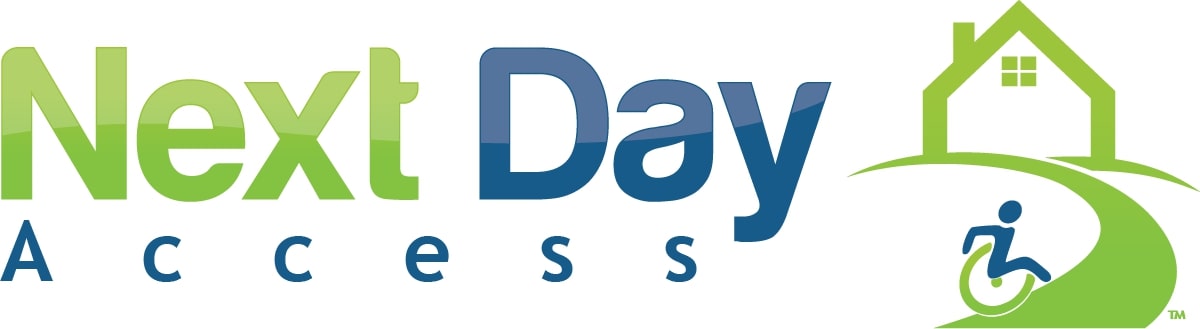 The trademarked green and blue Next Day Access logo