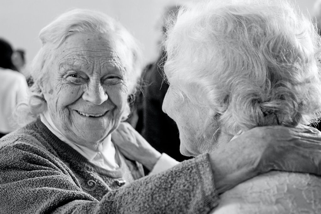 live independently at home - elderly friends smiling