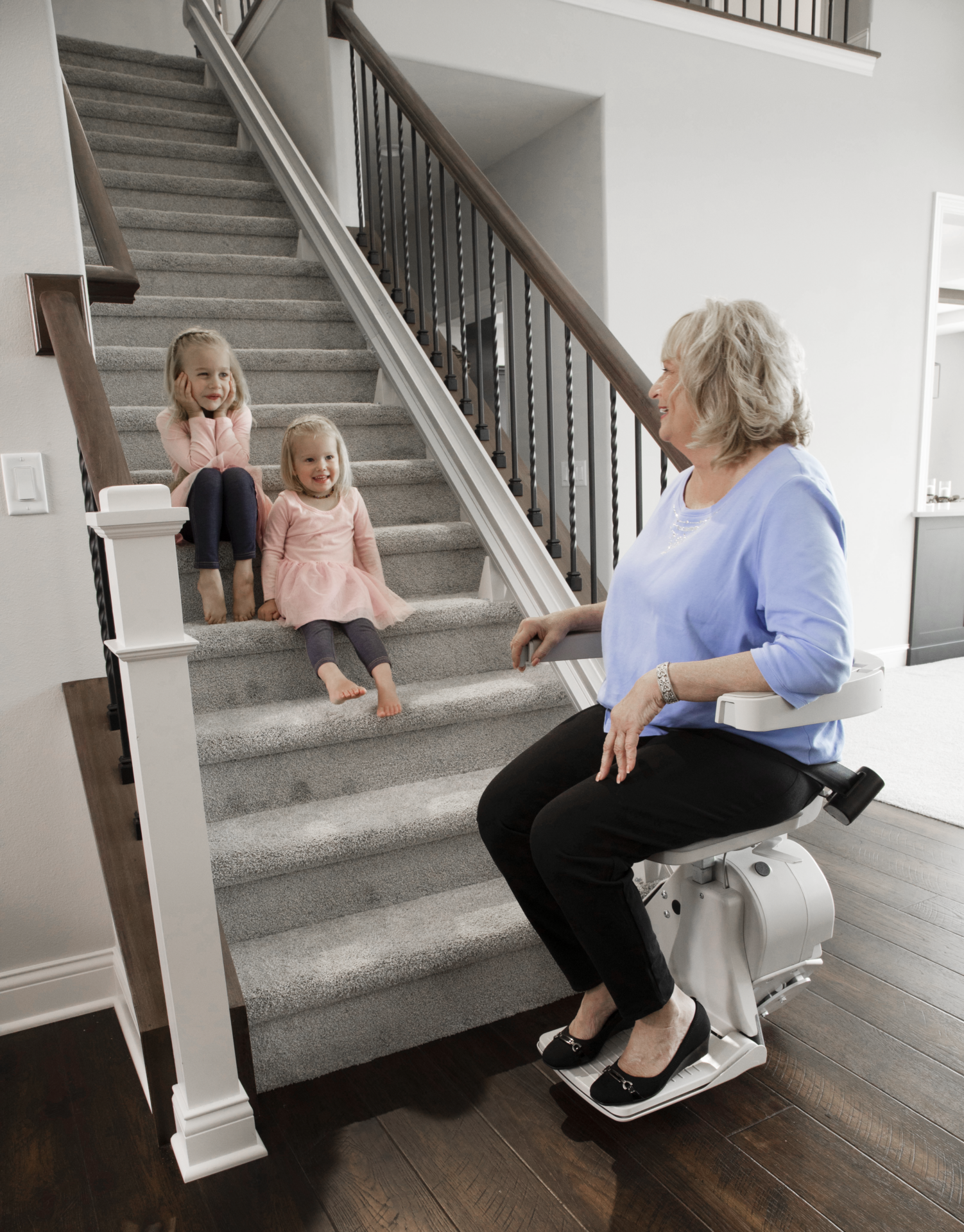 bruno elan lady riding grandkids on steps