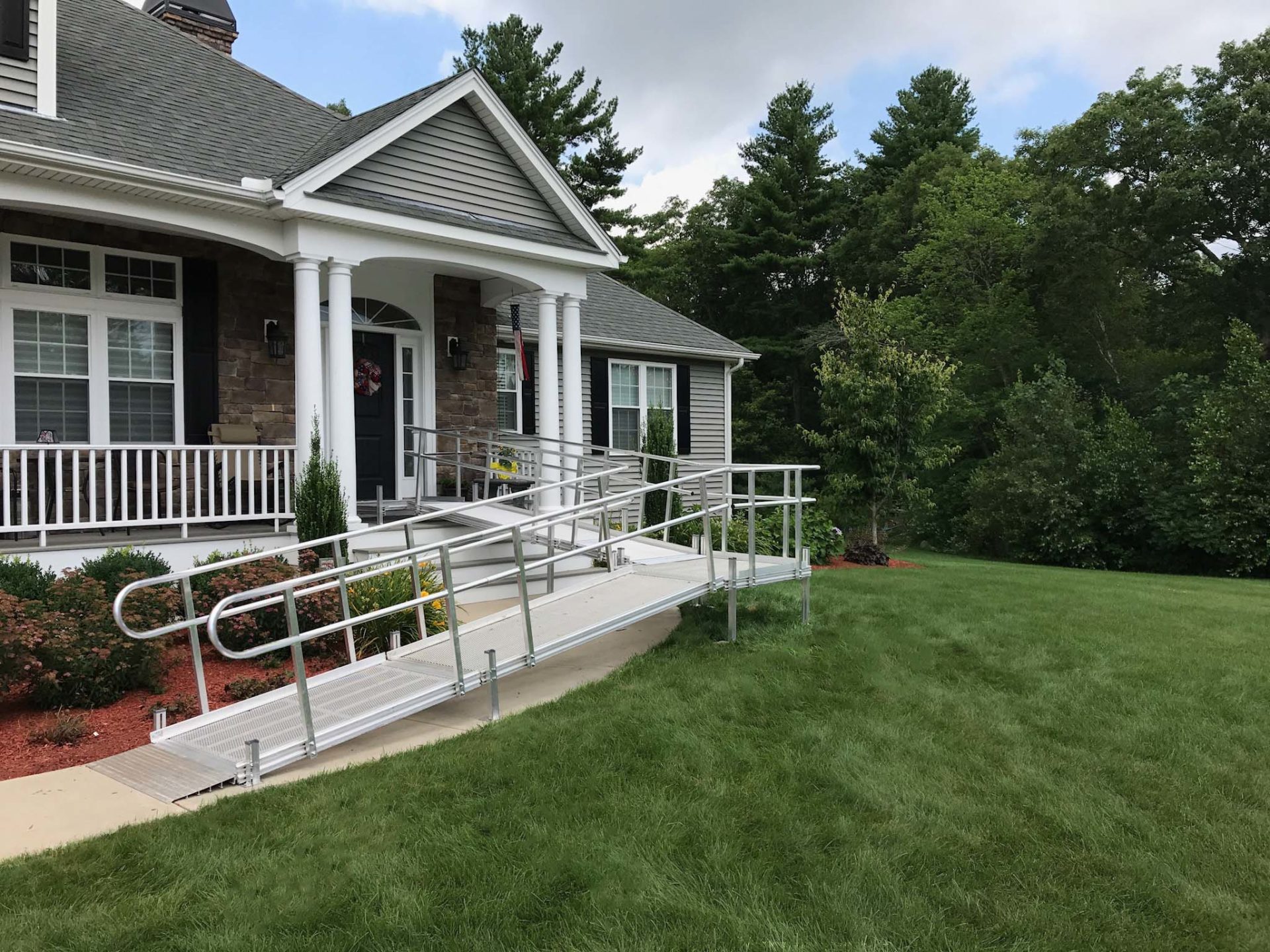 wheelchair ramp with hoops for home entryway